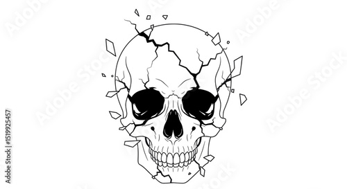 Cracked Skull With Fragmented Pieces Showcasing Dark And Light Contrasts Isolated On White Background