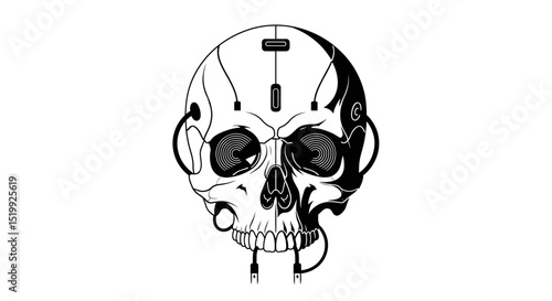 Detailed Skull Illustration with Defined Features and Sharp Contours Isolated on White Background