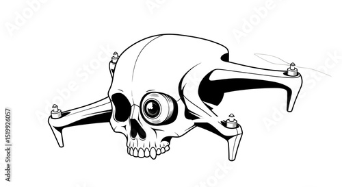 Skull With Drone Propellers Representation Blending Technology And Death Symbolism Isolated On White Background