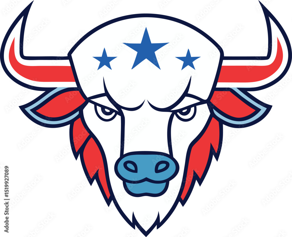 Patriotic Bison Head Logo Design American Bison with Stars and Stripes Patriotic Bison Head Logo Design American Bison with Stars and Stripes