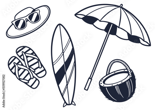 outline vector pack for beach accessories

