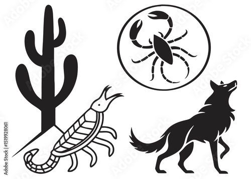 monochrome symbol collection for desert animals

