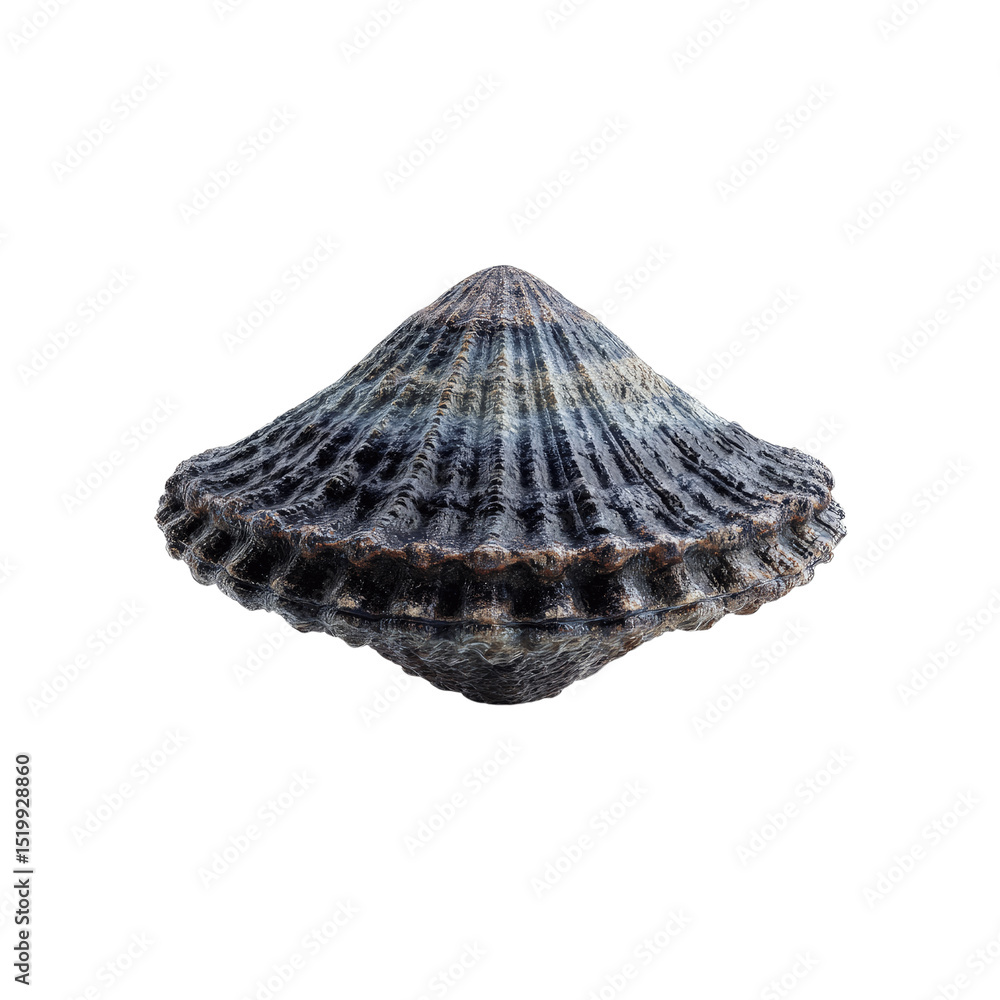 Close-up of a Single Dark-Colored Fossil Shell on Close-up of a Single Dark-Colored Fossil Shell on