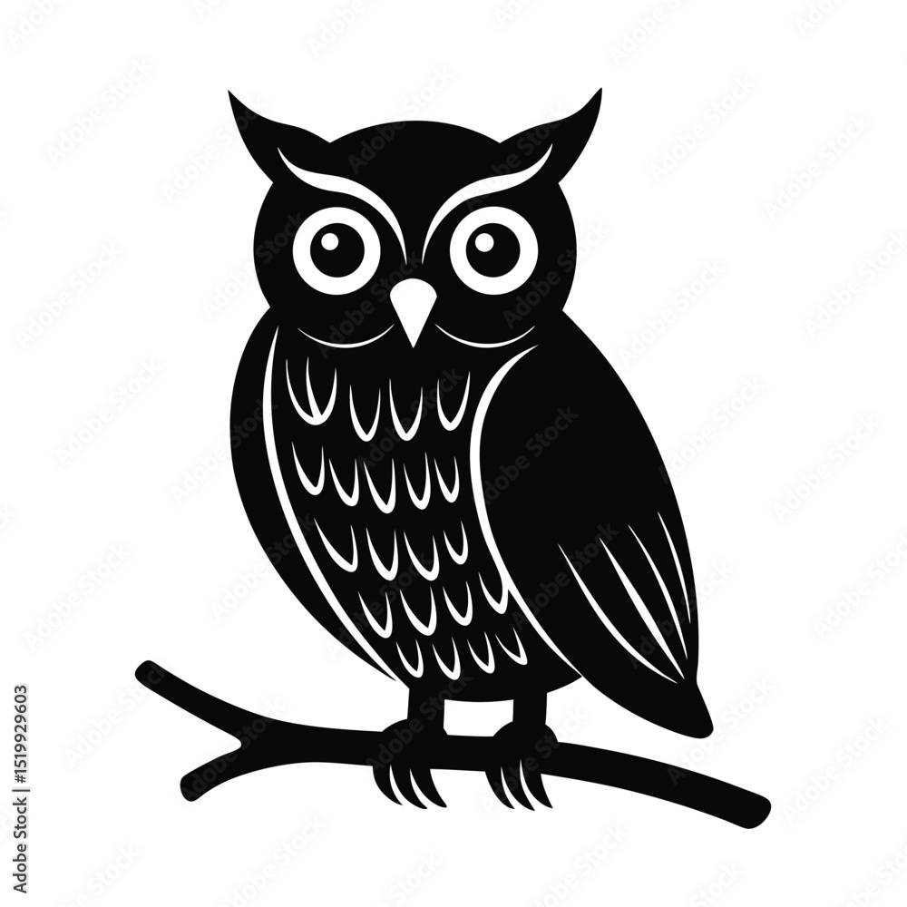 Owl On Branch Vector Silhouette Owl On Branch Vector Silhouette