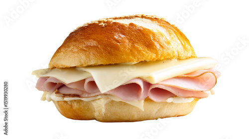 a ham and cheese sandwich on a roll