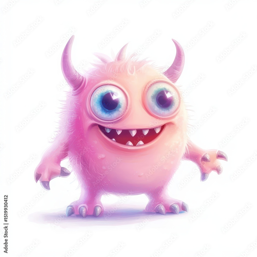 Playful Pink Monster Character with Big Eyes and Cheerful Smile Playful Pink Monster Character with Big Eyes and Cheerful Smile