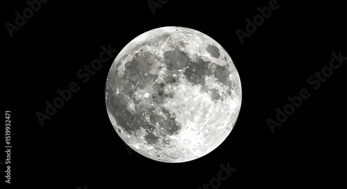 Detailed Full Moon, Grayscale Depiction in Space