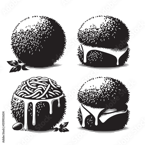 Black Arancini Silhouette Vector, High Quality Illustration on White Background