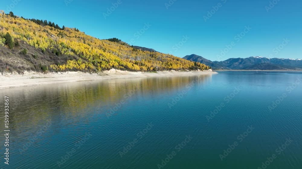 Aerial of the Palisades Reservoir on the Snake River in Idaho. Leaves are turning their fall colors. Aerial of the Palisades Reservoir on the Snake River in Idaho. Leaves are turning their fall colors.