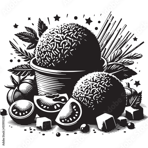 Black Arancini Silhouette Vector, High Quality Illustration on White Background