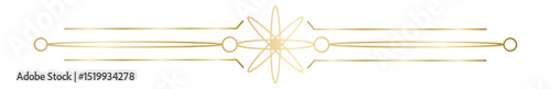 Golden geometric divider with lines, circles and star shape creating an elegant design, ideal for invitations, diplomas, certificates and other graphic design projects