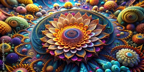 Psychedelic Flower Power: Vibrant Colorful Floral Background Design, Rule of Thirds Composition