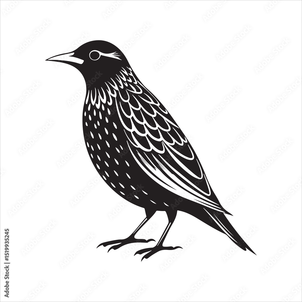 Obraz premium European starling line art silhouette