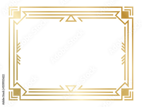 Elegant golden art deco frame creating a sophisticated border, adding vintage glamour and timeless style to any design project with geometric precision