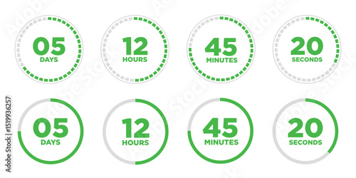Set of Modern Circle Countdown timer with time remaining vector design template illustration.
