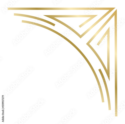 Elegant golden art deco corner with rounded and straight lines forming a decorative frame, perfect for adding a touch of vintage sophistication to designs