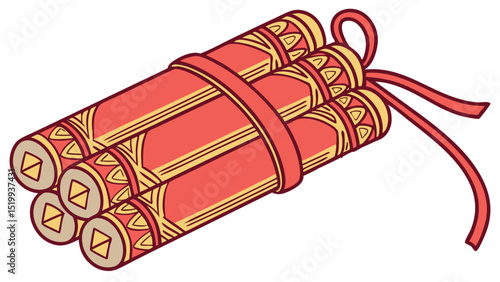 A bundle of red and gold scrolls tied together with a matching ribbon on a white background art design