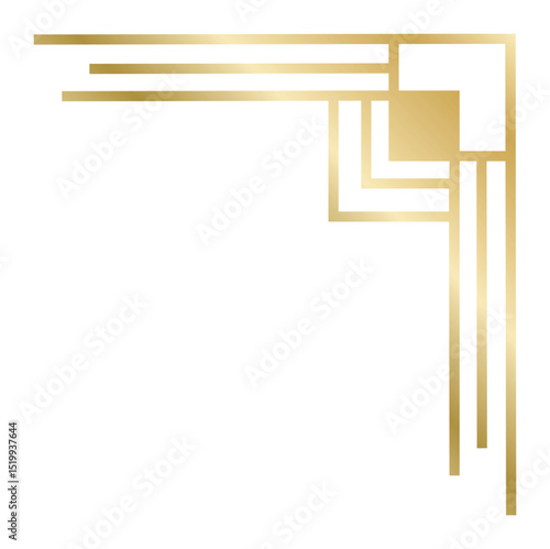 Golden art deco corner featuring parallel lines and square decorations forming a right angle, creating an elegant, vintage design element that enhances any artistic composition