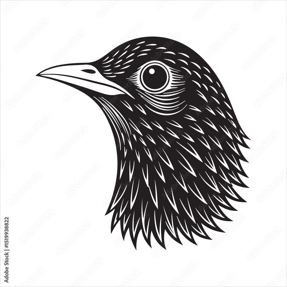 Fototapeta premium European starling line art silhouette