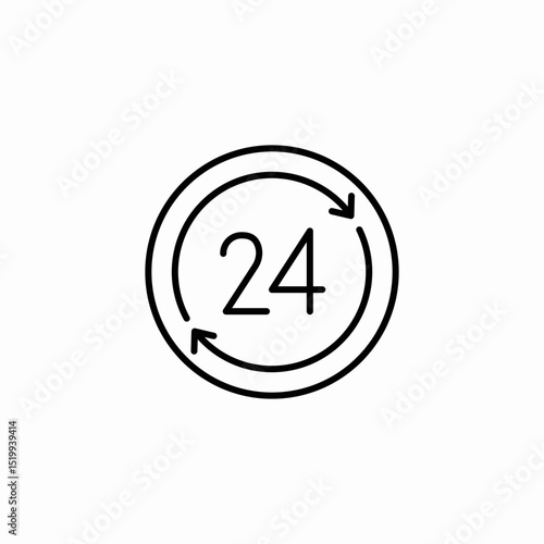 24 hour round icon sign vector