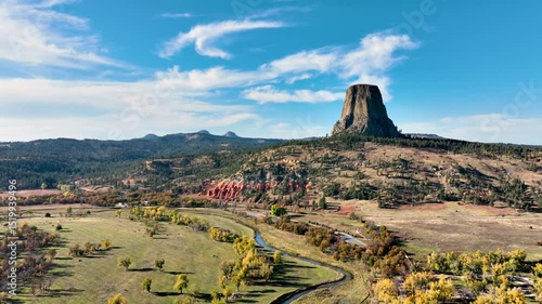 Aerial shot of the amazing Devils Tower National Monument in Wyoming.
