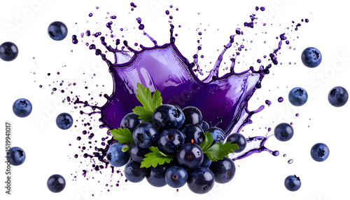Acai berry juice explosion, bold deep indigo splash, artistic and moody tone
