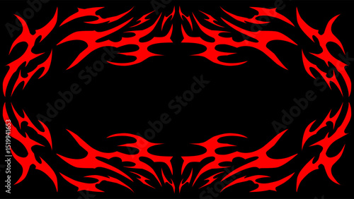 Abstract fire frame in gothic symmetrical flames, tribal abstract shape free-hand style vector design decoration