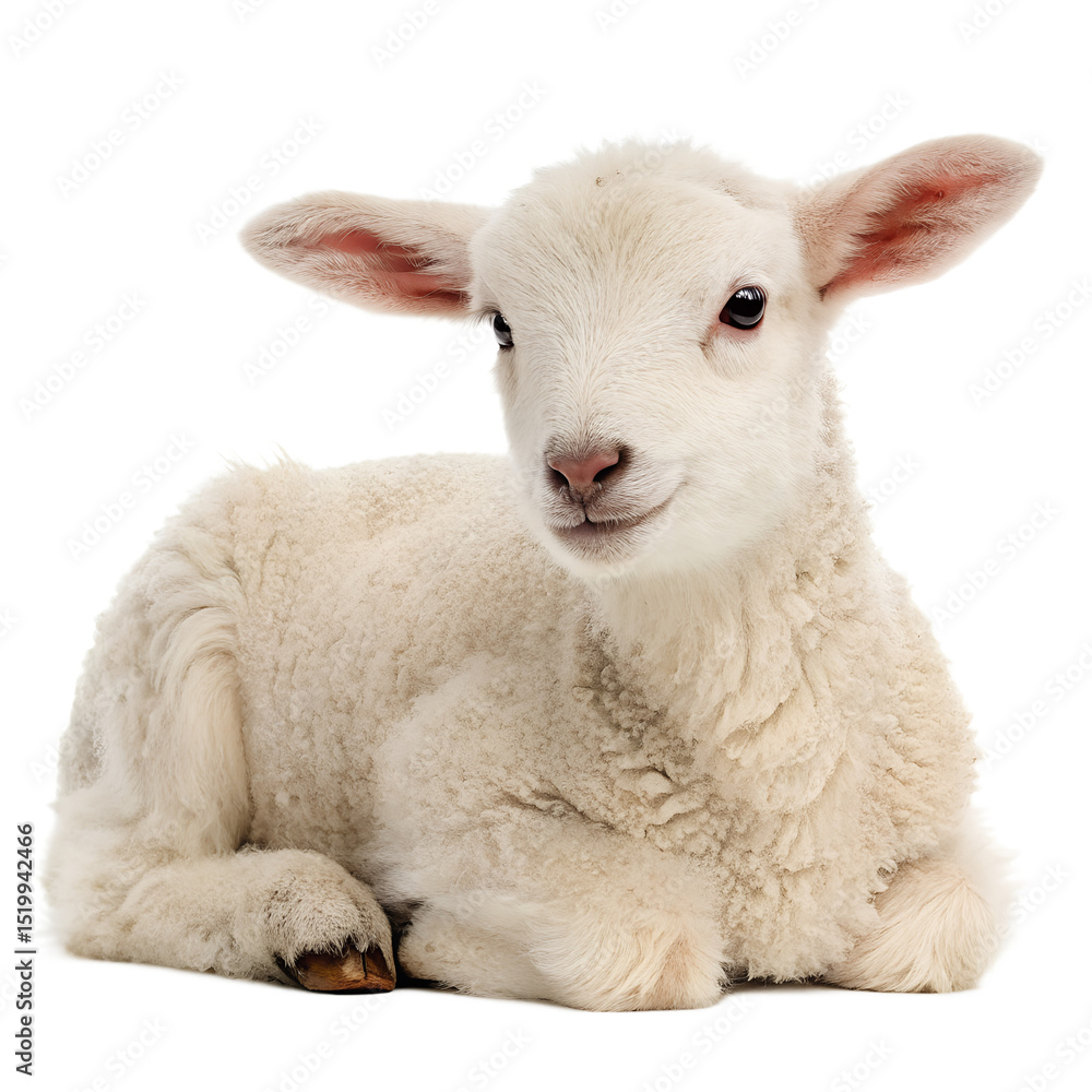 Fototapeta premium Young sheep looking at camera isolated on transparent background Png