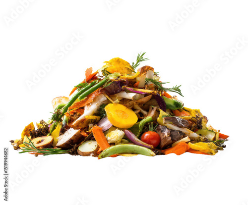 Compost heap of colorful vegetable scraps for eco-friendly gardening