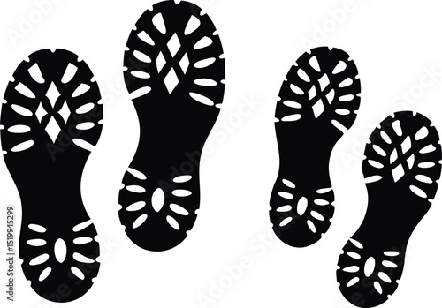 Black and White Scattered Boot Footprint Silhouette Illustration