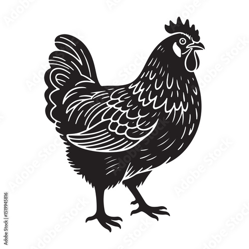 Rooster and hen isolated on white background with detailed feathers and farm animals