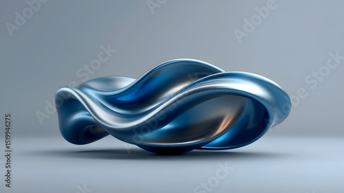 Abstract Blue Metallic Wave Sculpture 3D Render