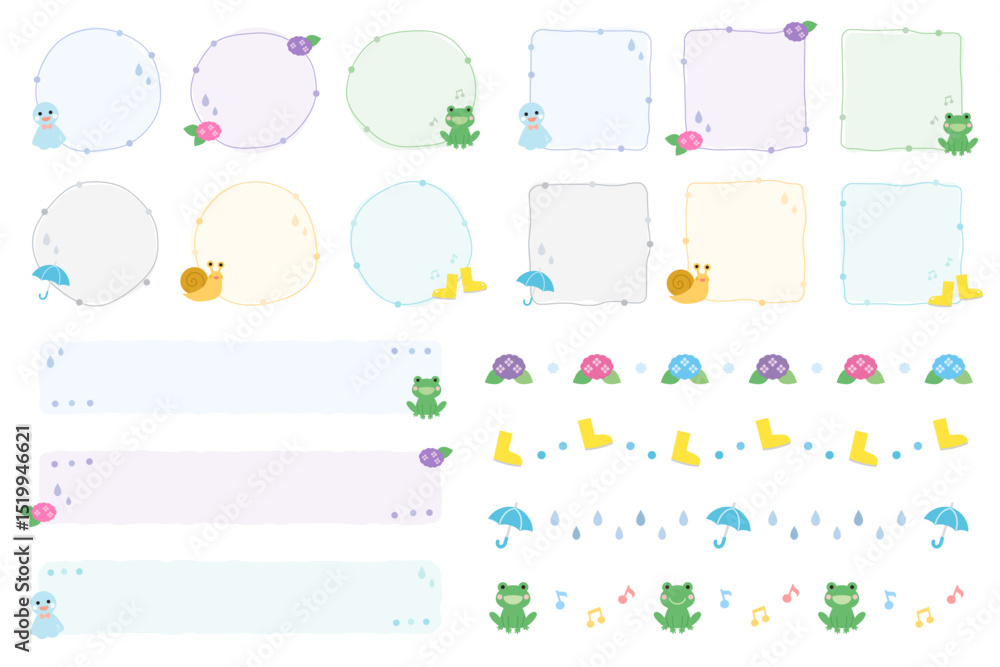 梅雨のフレームとラインセット イラスト 梅雨のフレームとラインセット イラスト