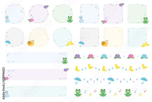 梅雨のフレームとラインセット　イラスト