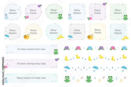 梅雨のフレームとラインセット　イラスト