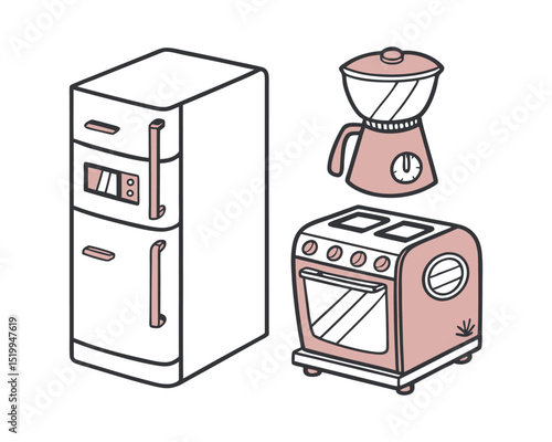 Retro Kitchen Appliances Illustration Set