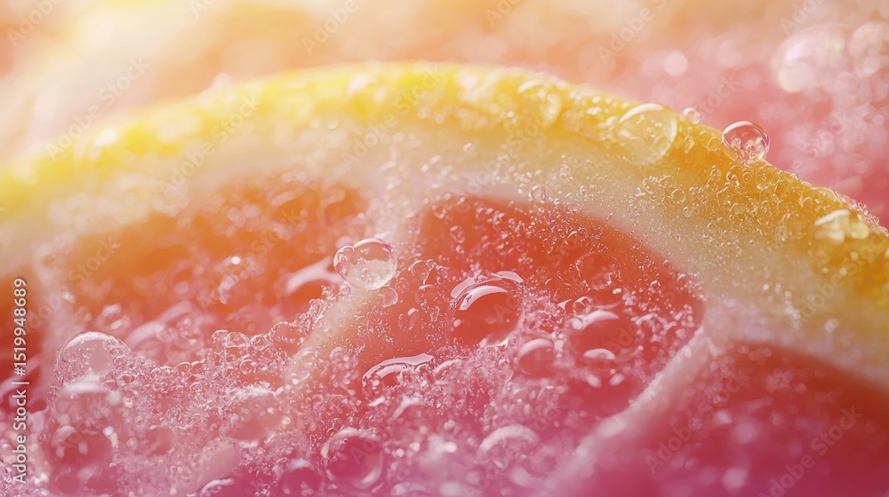 Fototapeta premium Juicy Macro Close-Up of Vibrant Grapefruit with Sparkling Citrus Bubbles