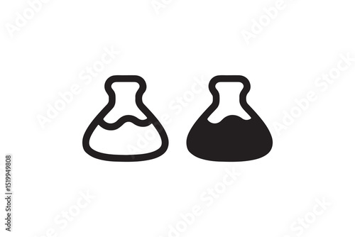 Black and white laboratory flasks silhouette on white background.