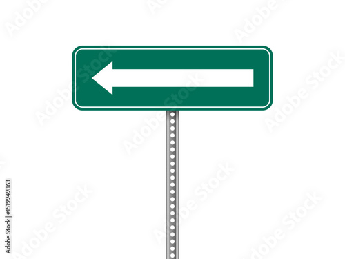 A green directional sign shows an arrow pointing to the left