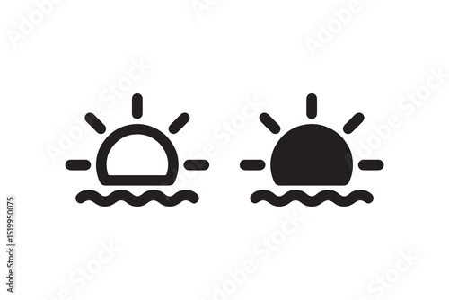 Minimalistic black and white sunrise and sunset icons set.