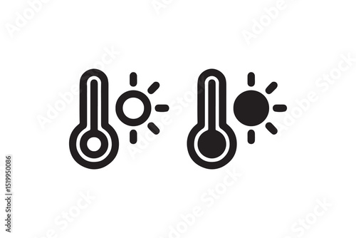 Temperature icons with thermometers and sun illustrations indicating heat levels.