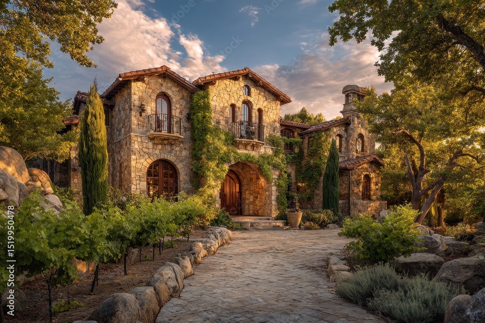 Obraz premium Charming Stone Villa Surrounded by Nature in Daytime