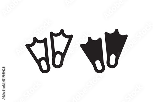 Black and white scuba diving fins symbol in minimalist design.