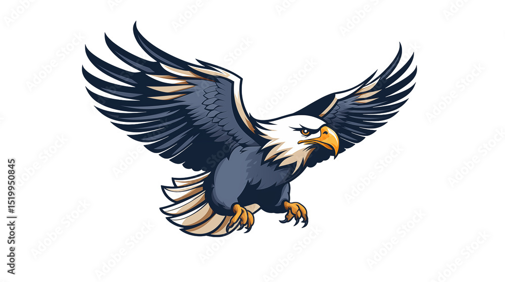 Obraz premium Majestic Bald Eagle in Flight Powerful Wings Soaring Bird Artwork on white and transparent Background