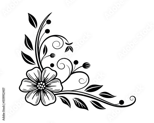 Elegant Black and White Floral Corner Design Element