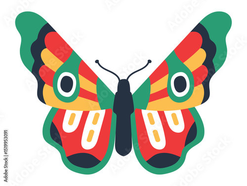 Brightly colored butterfly with spread wings reveals a stunning pattern of red, yellow, and green, enhancing the beauty of nature and showcasing vibrant wildlife in its habitat