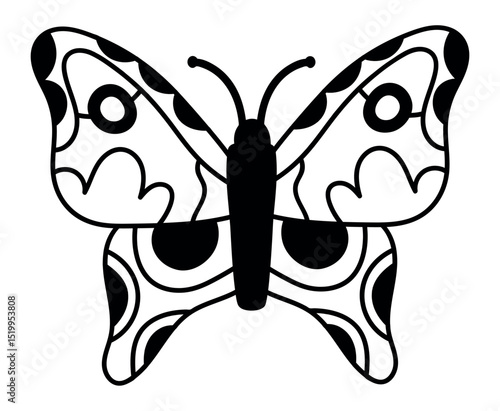Beautiful black and white butterfly with decorative wings, perfect for children's books, coloring books, or any design that needs a touch of nature