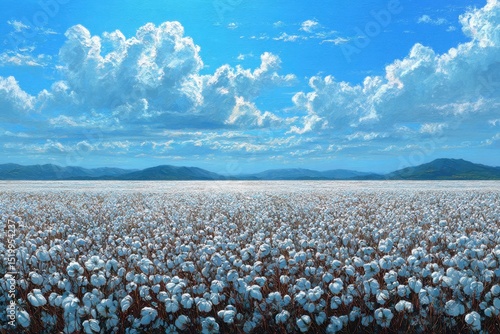 Vast field of cotton with sky full of clouds