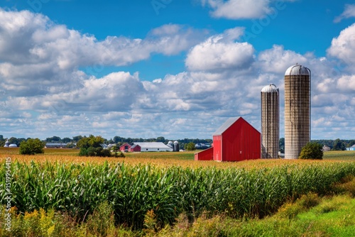 Picturesque Farm With Silos In The Countryside View