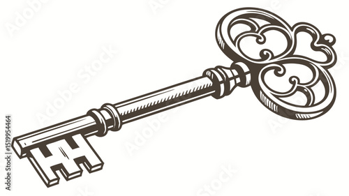 Antique key vector graphic vintage key illustration old key drawing ornate key design skeleton key image